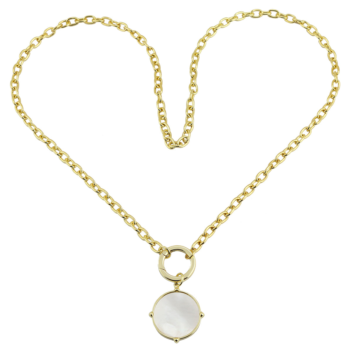 Mother of Pearl Pendant Necklace with Bulky Chain