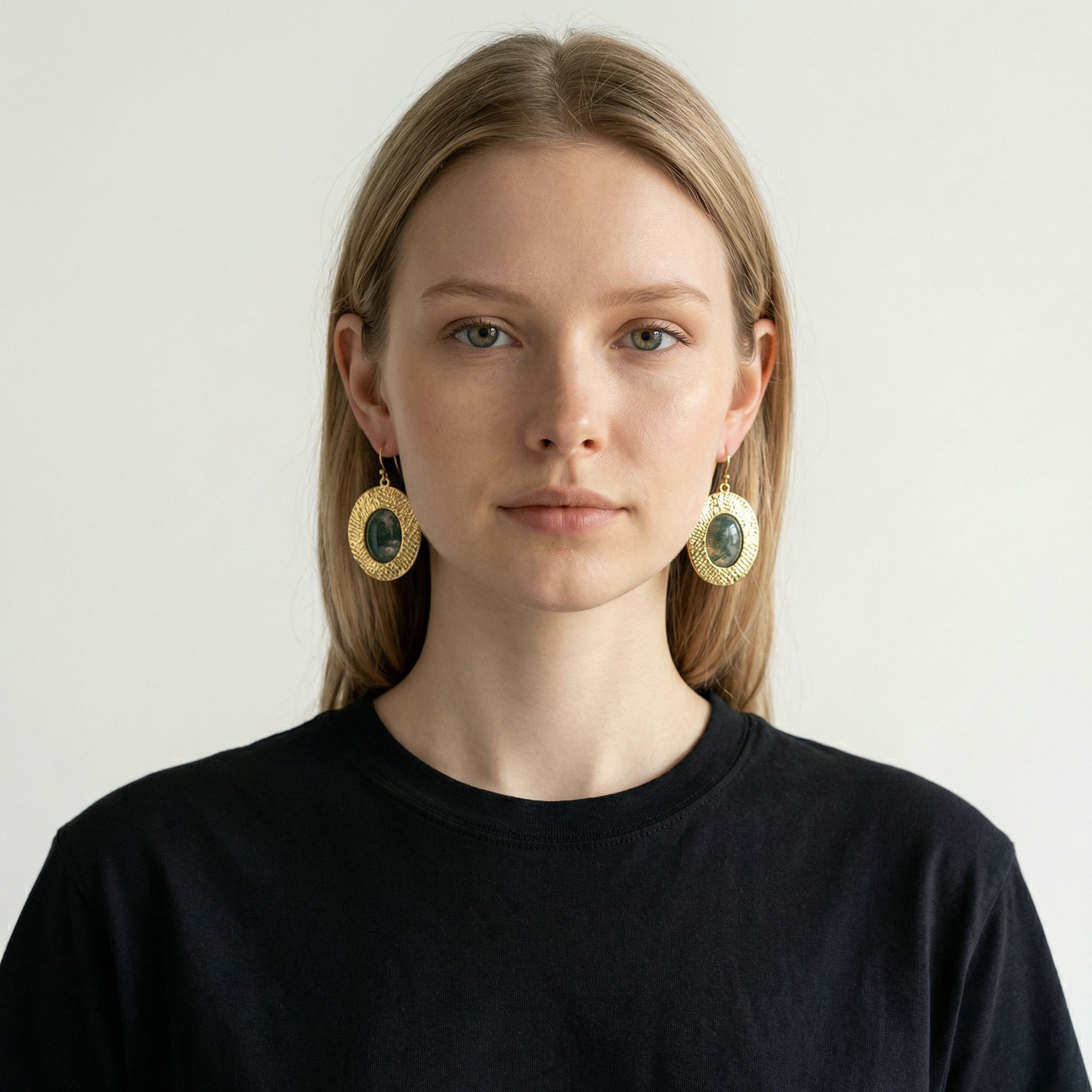 Vintage Oval Moss Jasper Statement Earrings