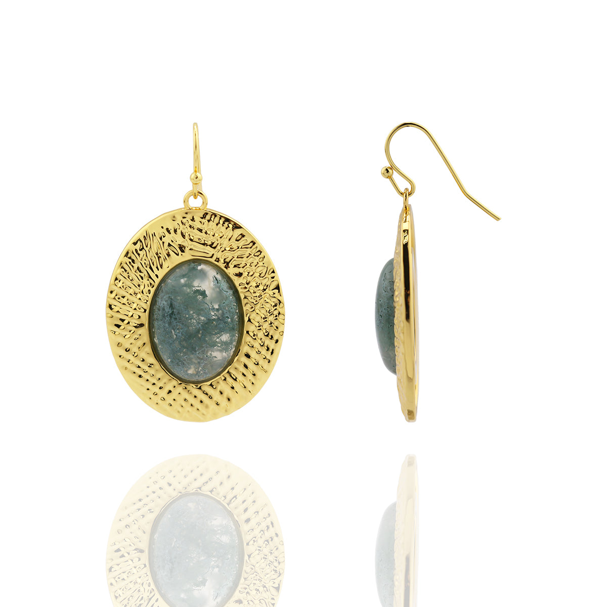 Vintage Oval Moss Jasper Statement Earrings