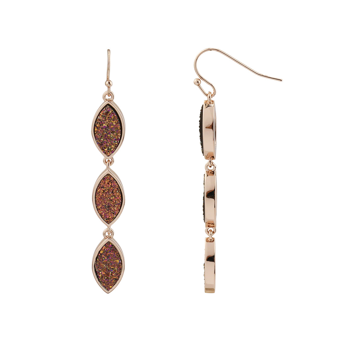 Champagne Faux Resin Druzy Oval Rose Gold Tone Drop Earrings
