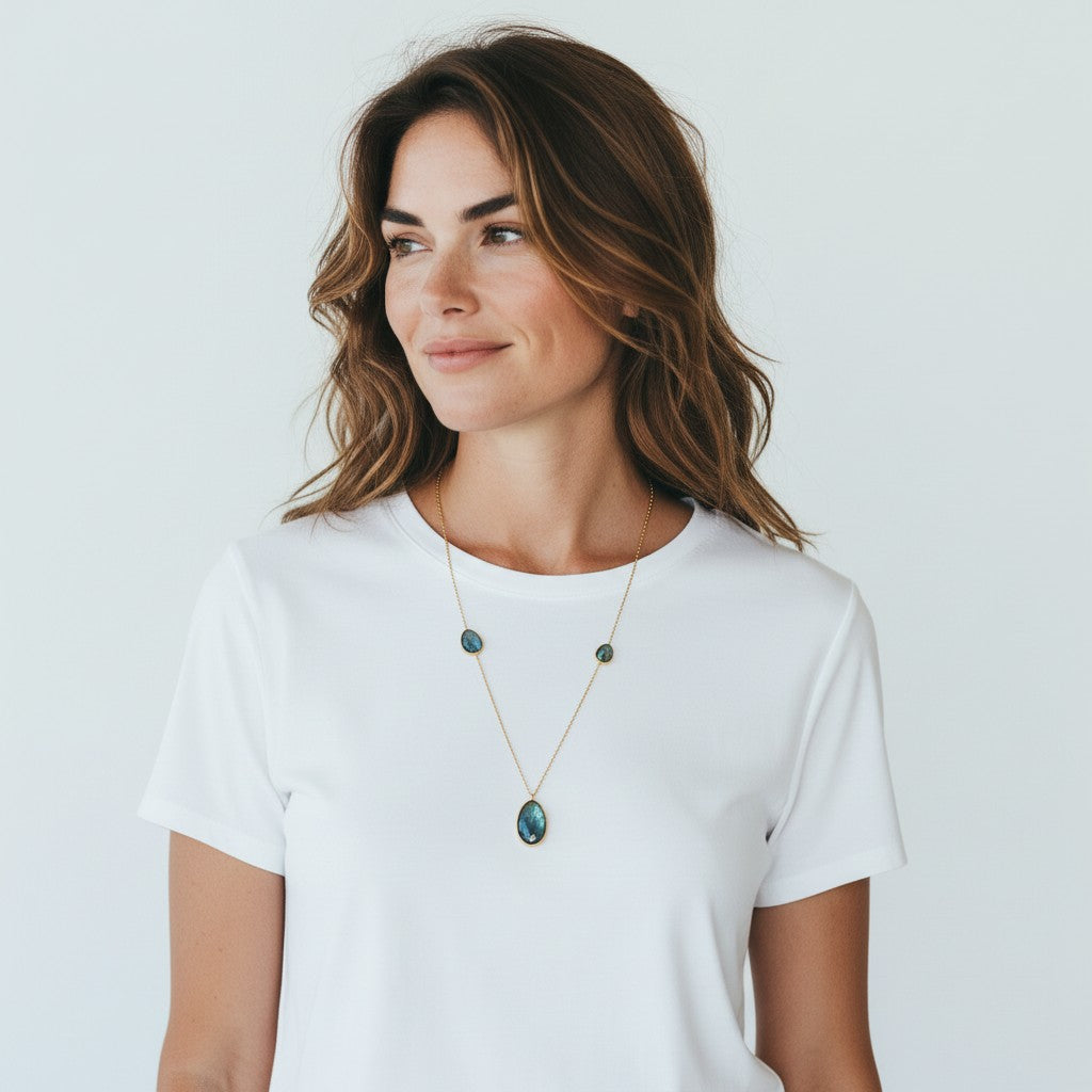 3 Stone Labradorite  Necklace