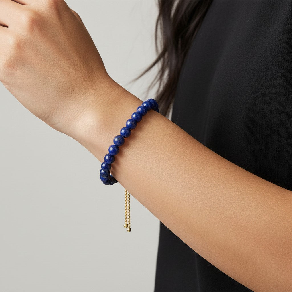 Round Lapis Adjustable Bracelet
