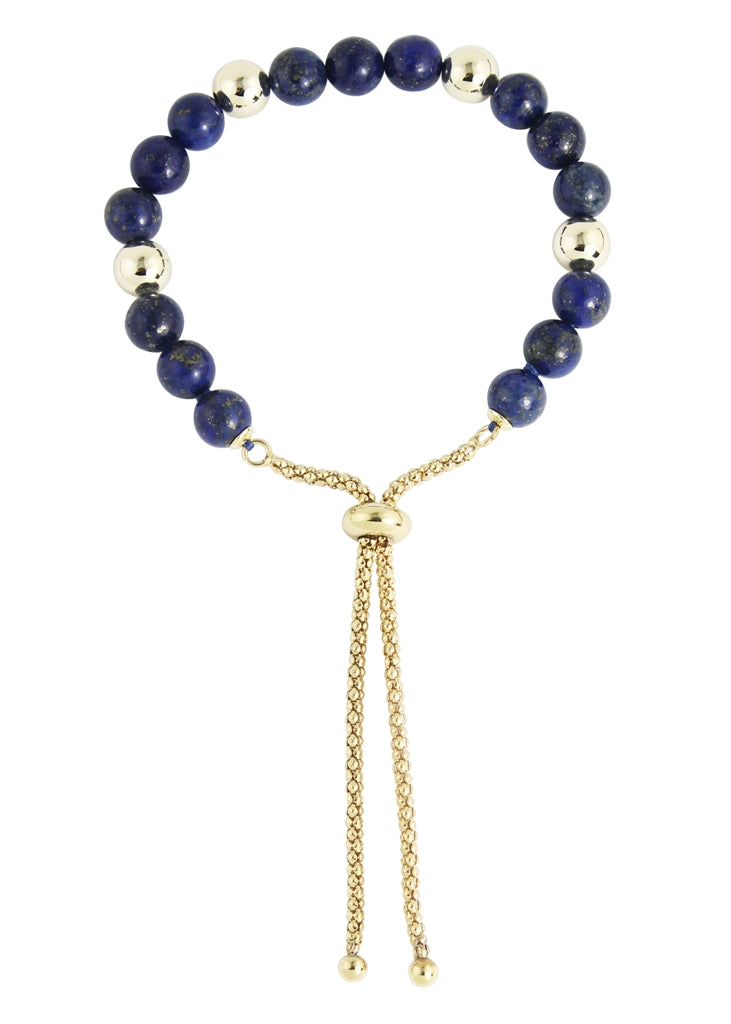 Lapis Round Beaded Adjustable Bracelet