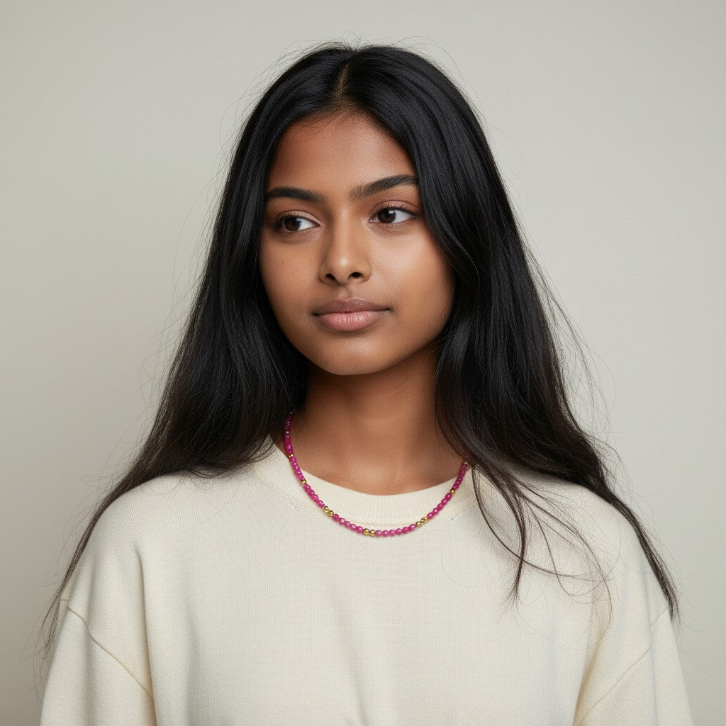 Round Faceted Mauve Agate Choker Necklace