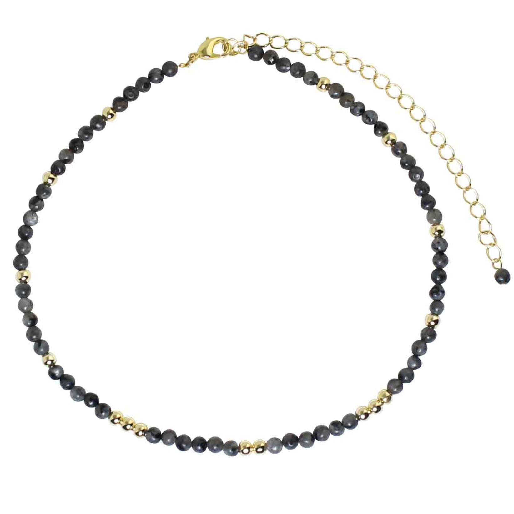 Round Faceted Larvikite & Brass Bead Choker Necklace