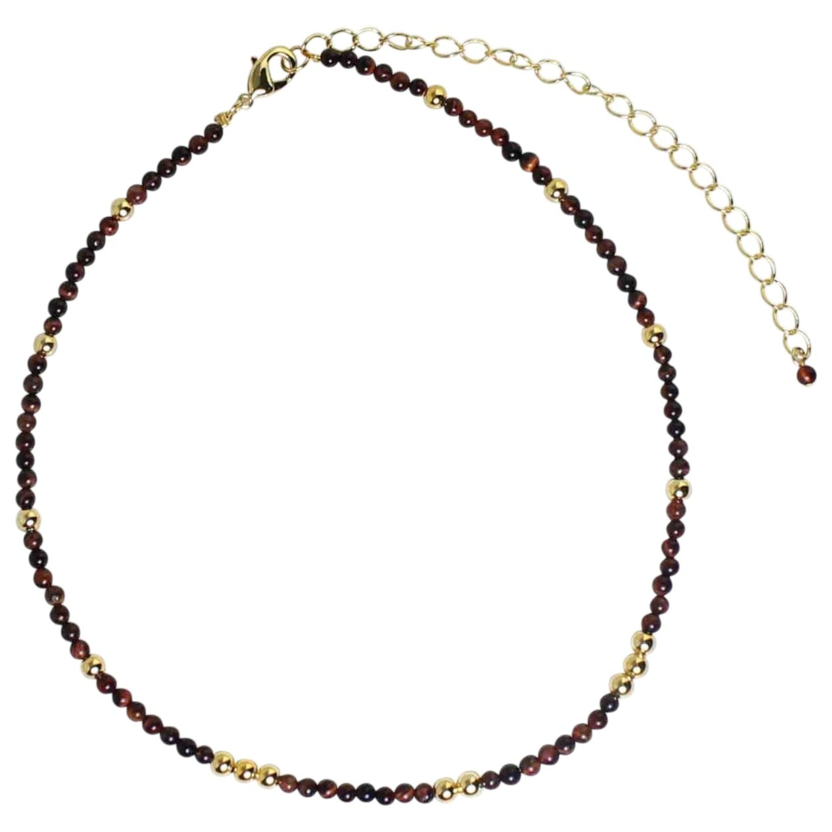 Red Tiger Eye Round Beaded Choker Necklace
