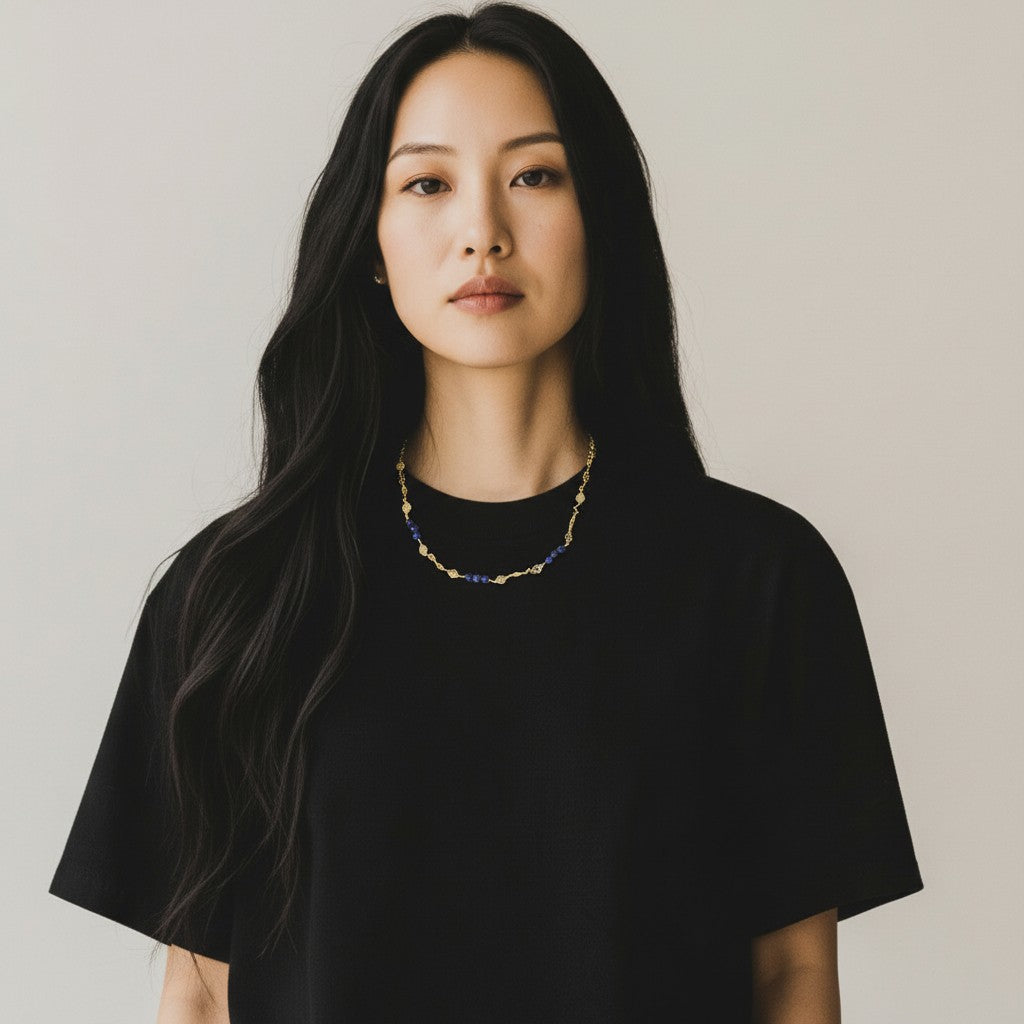 Lapis Round Beaded Choker Necklace