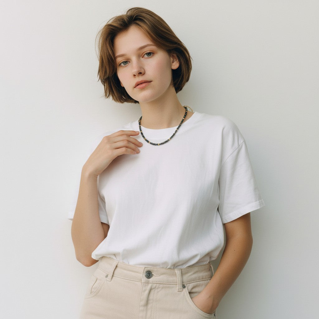 Larvikite Round Beaded Choker Necklace