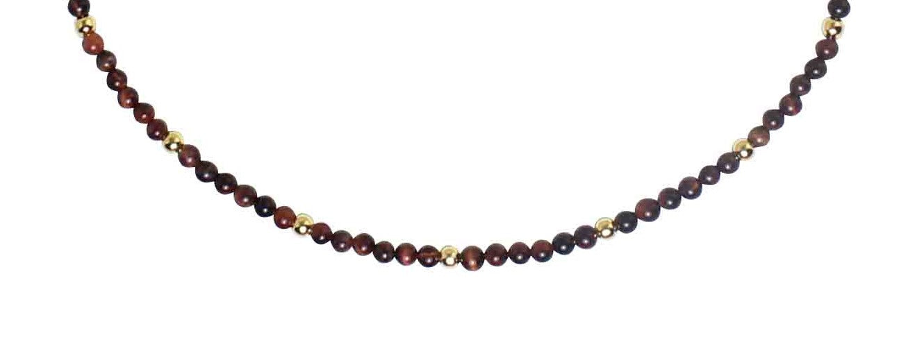 Red Tiger Eye Round Beaded Choker Necklace
