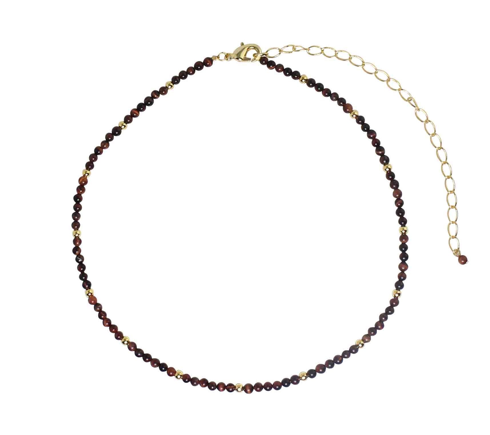 Red Tiger Eye Round Beaded Choker Necklace