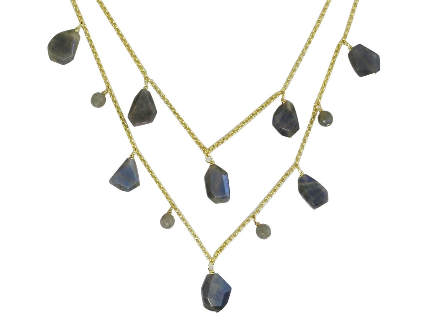 Two-Layer Tumbled and Round Faceted Labradorite Necklace