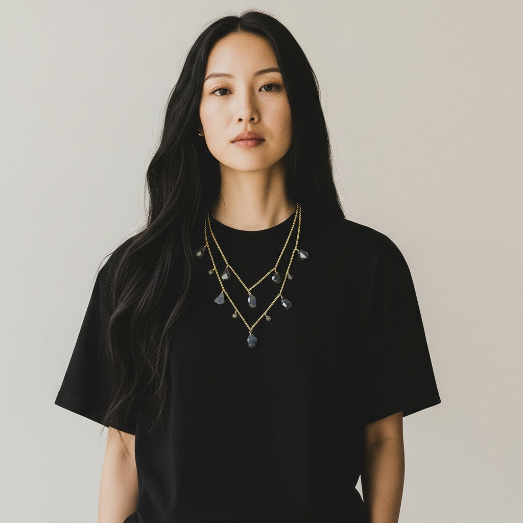 Two-Layer Tumbled and Round Faceted Labradorite Necklace