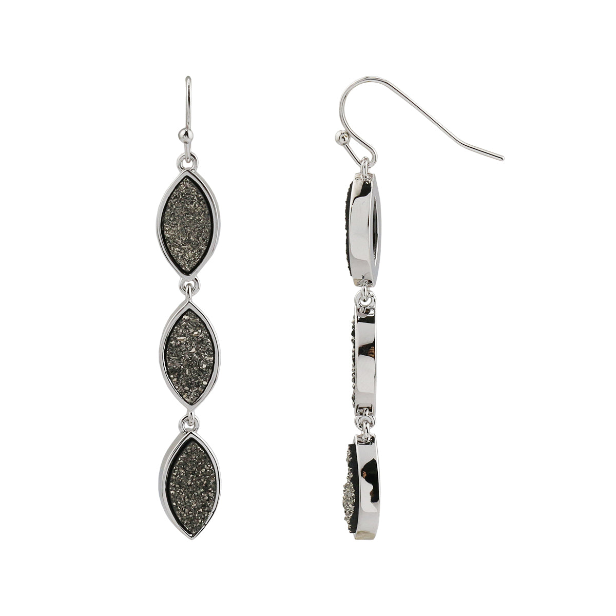 Platinum Resin Druzy Oval Silver Tone Drop Drop Earrings