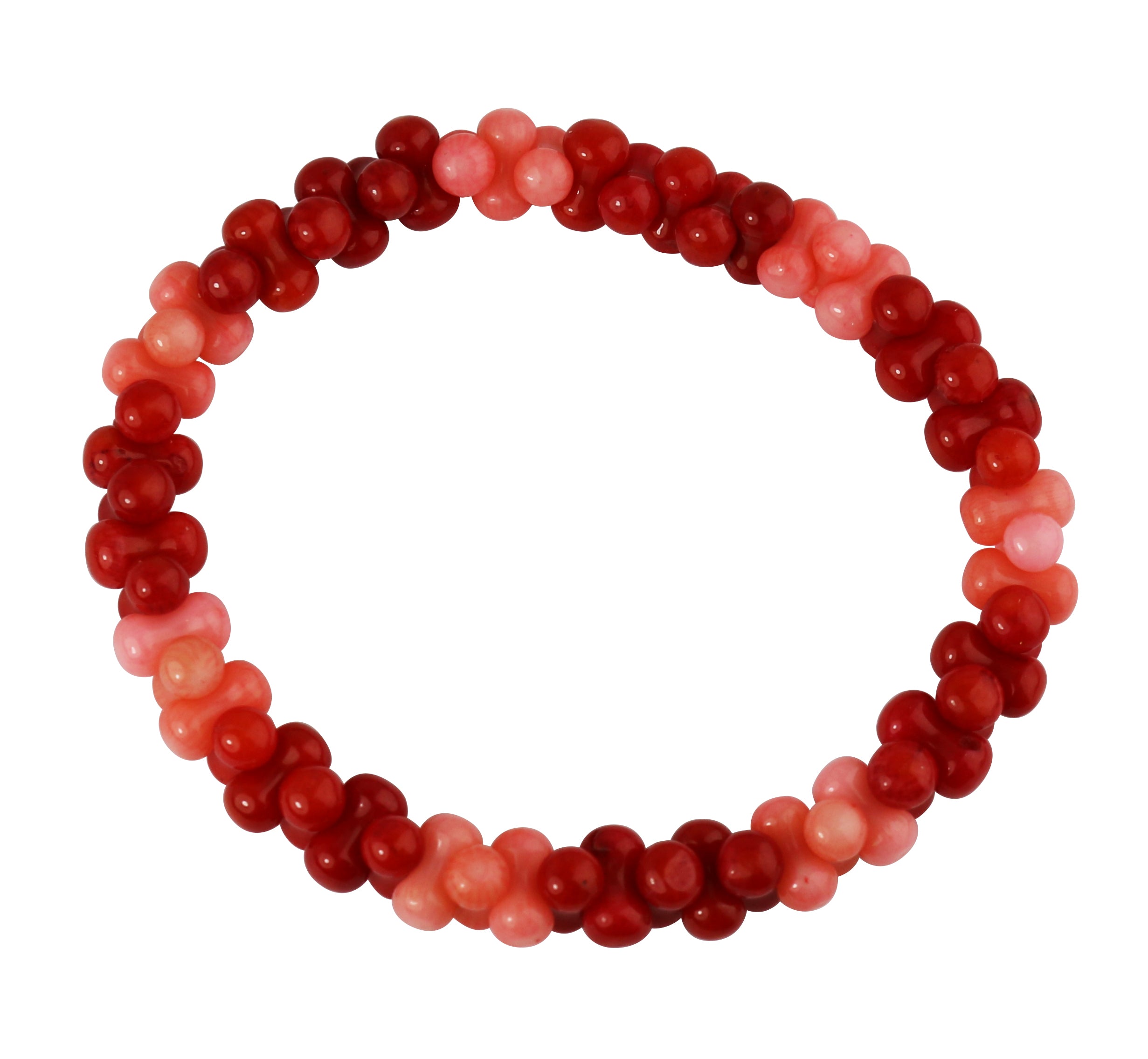 Red and Pink Bamboo Coral Beaded Stretch Bracelet