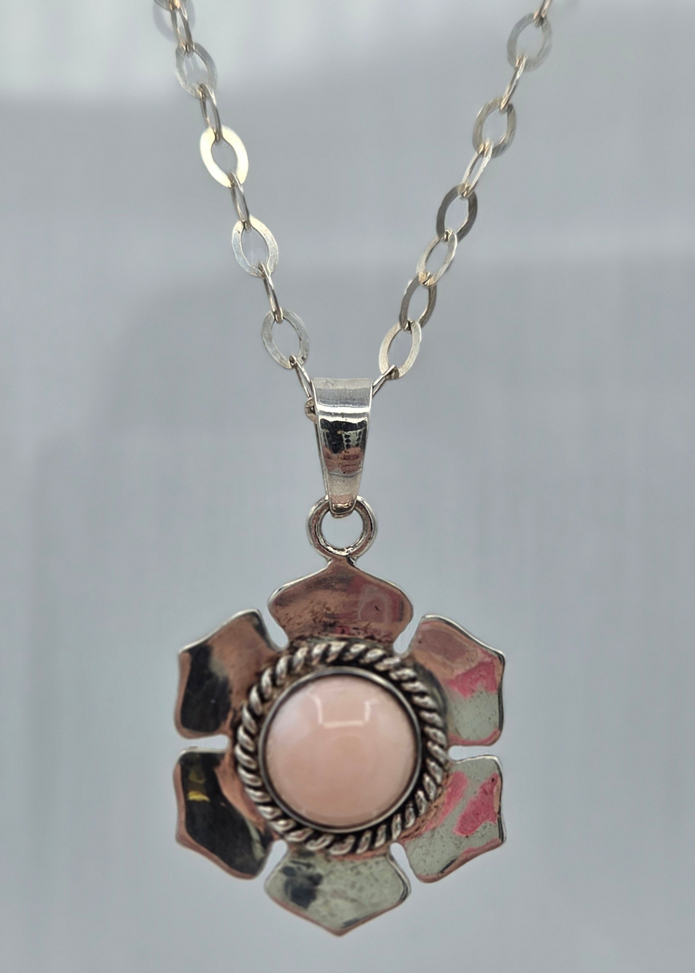 Sterling Silver and Pink Opal Necklace