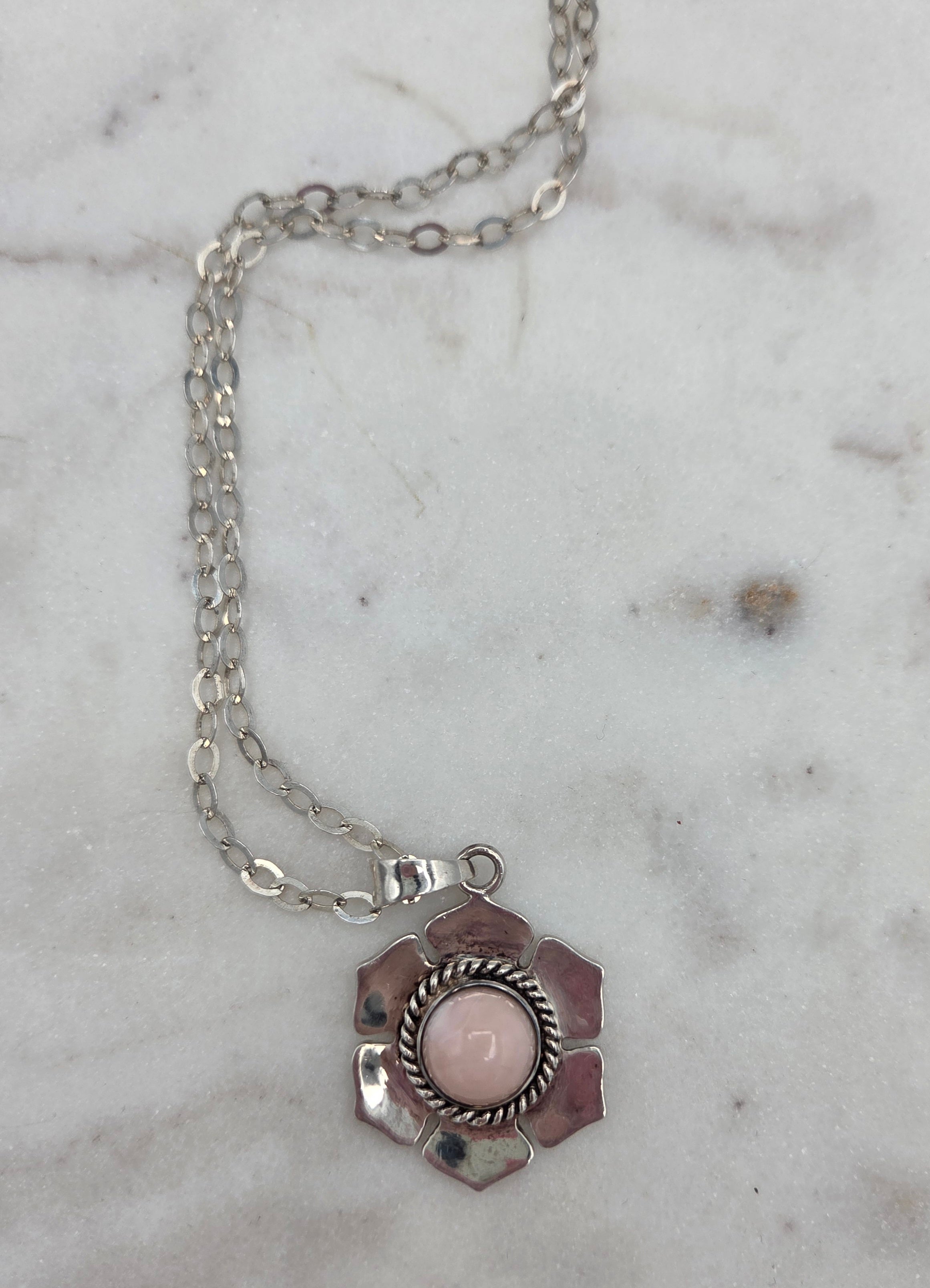 Sterling Silver and Pink Opal Necklace