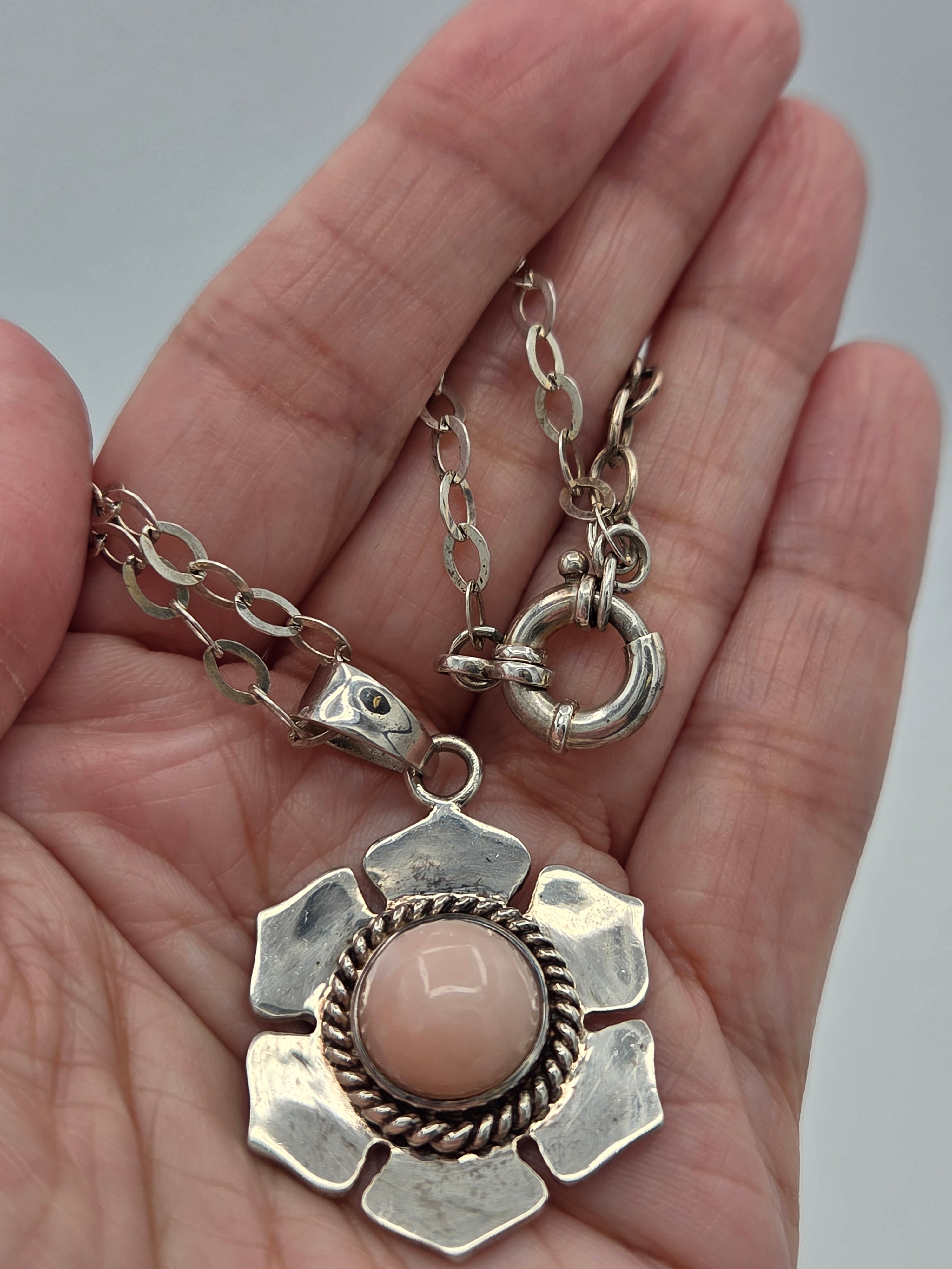 Sterling Silver and Pink Opal Necklace