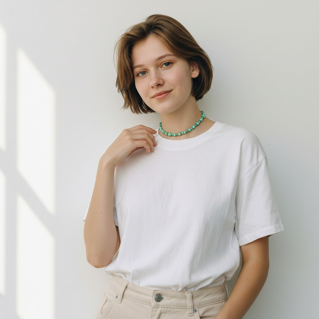 Green Agate, Magnesite, and Quartzite Beaded Necklace