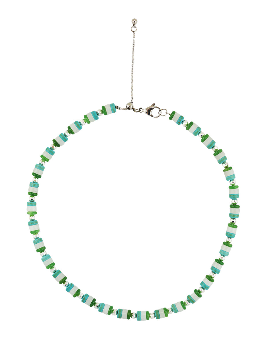 Green Agate, Magnesite, and Quartzite Beaded Necklace