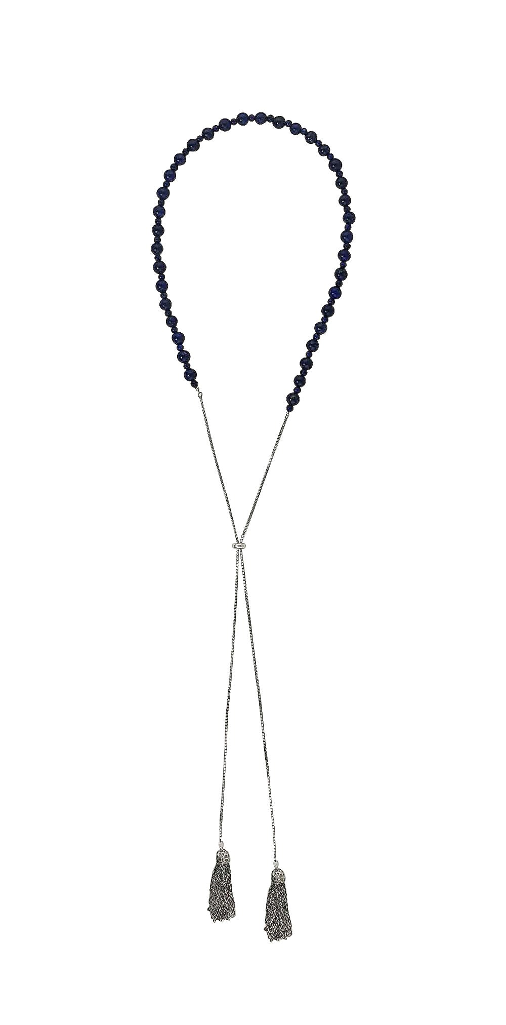 Adjustable Sterling Silver Round Lapis Necklace
