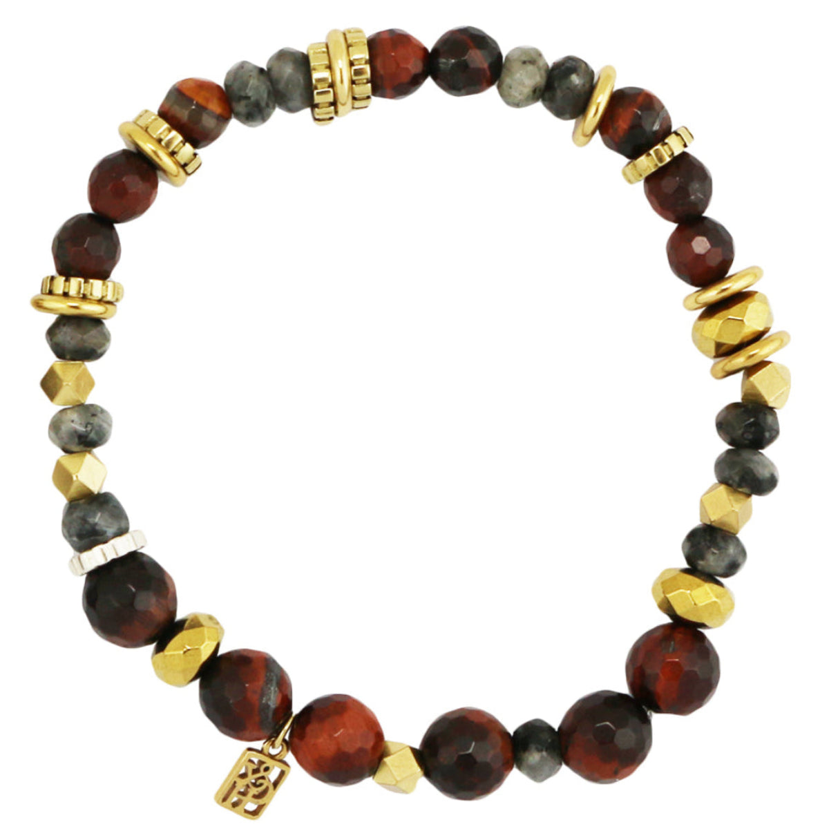 Red Tiger Eye & Black Larvikite Stretch Bracelet