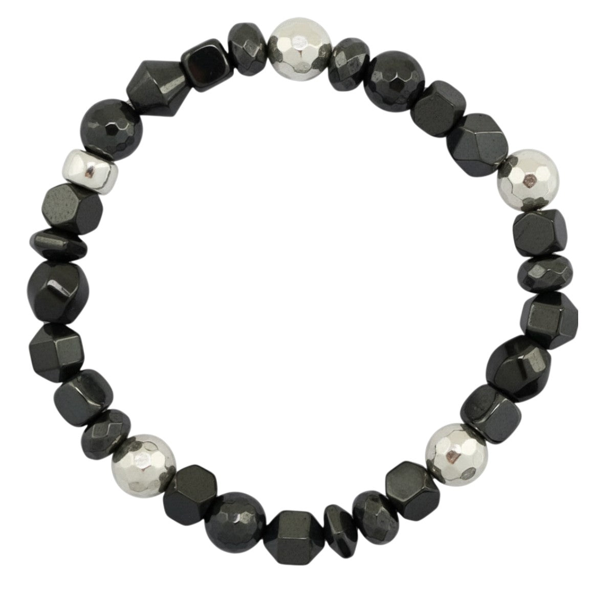Sterling Silver Black Agate with Hematite Stretch Bracelet