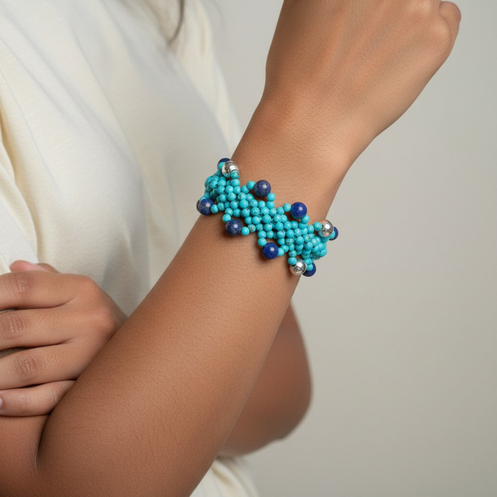 Lapis And Blue Magnesite Beaded Bracelet