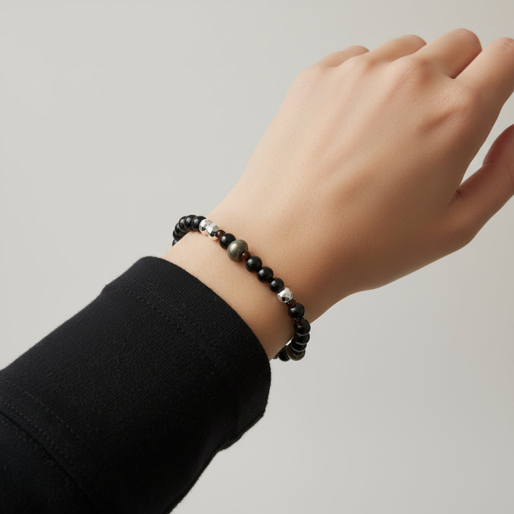 Multi-Stone Beaded Bracelet – Black Agate, Pyrite, Hematite & Black Spinel