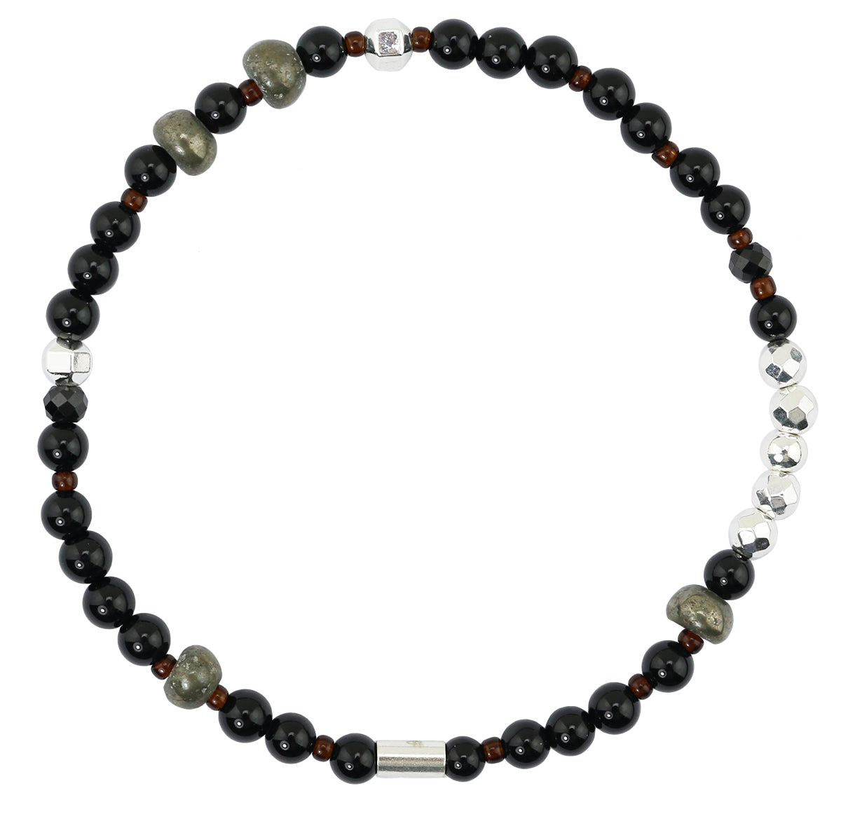 Multi-Stone Beaded Bracelet – Black Agate, Pyrite, Hematite & Black Spinel
