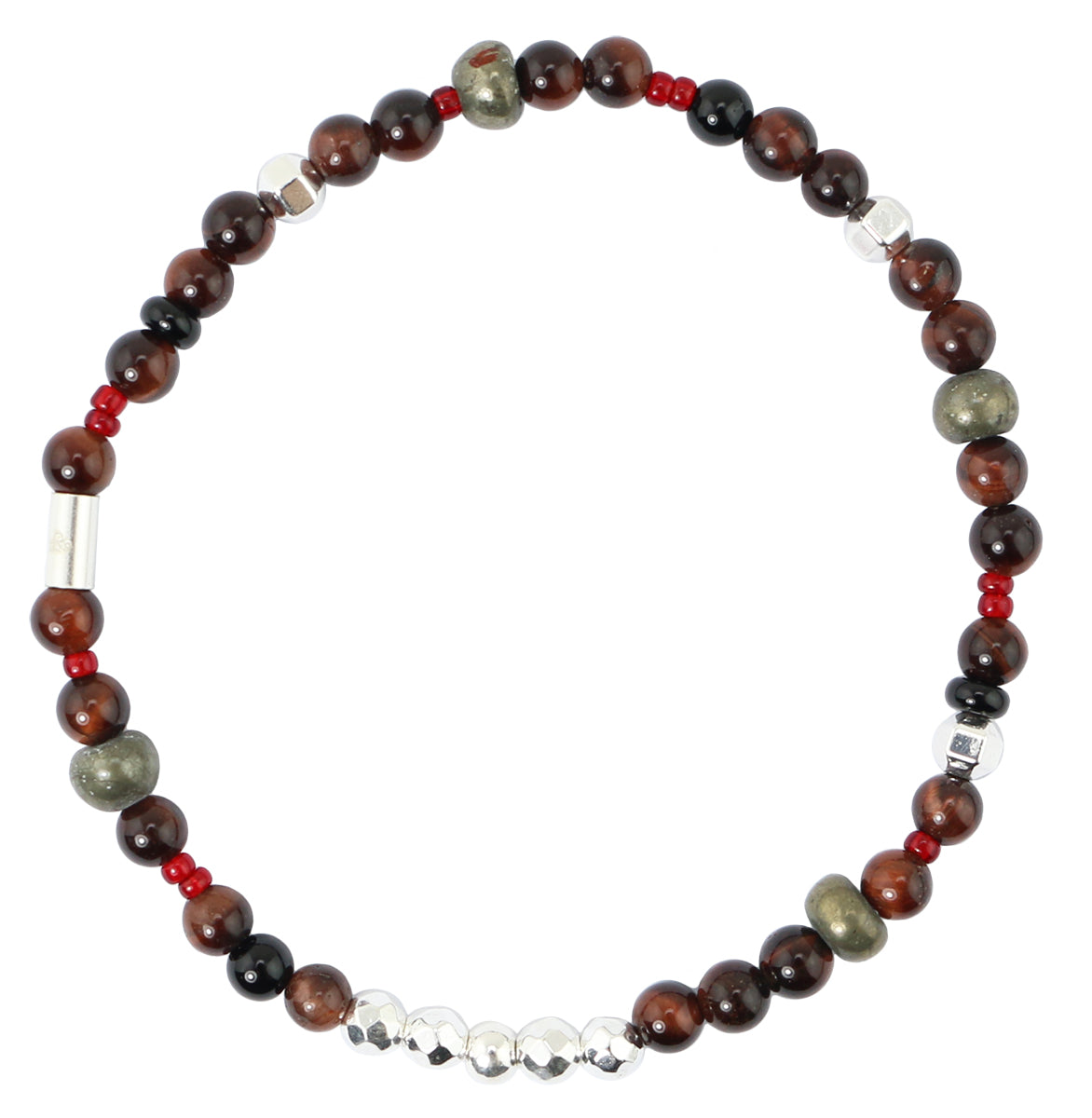 Multi-Stone Beaded Bracelet – Red Tiger Eye, Black Agate, Larvikite, Hematite