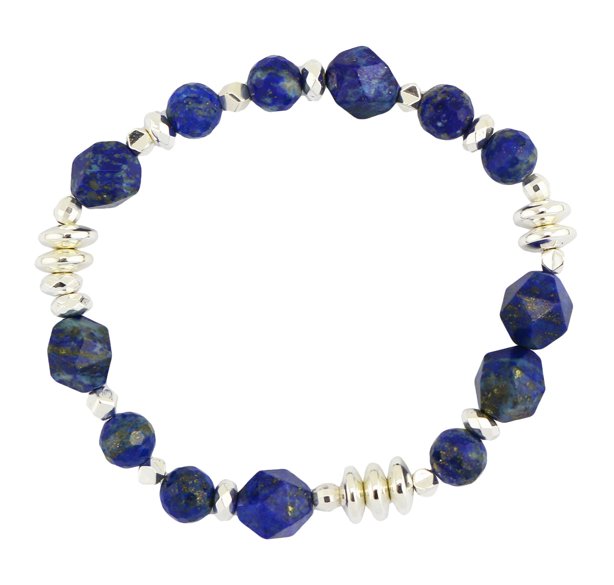 Faceted Lapis & Hematite Stretch Bracelet