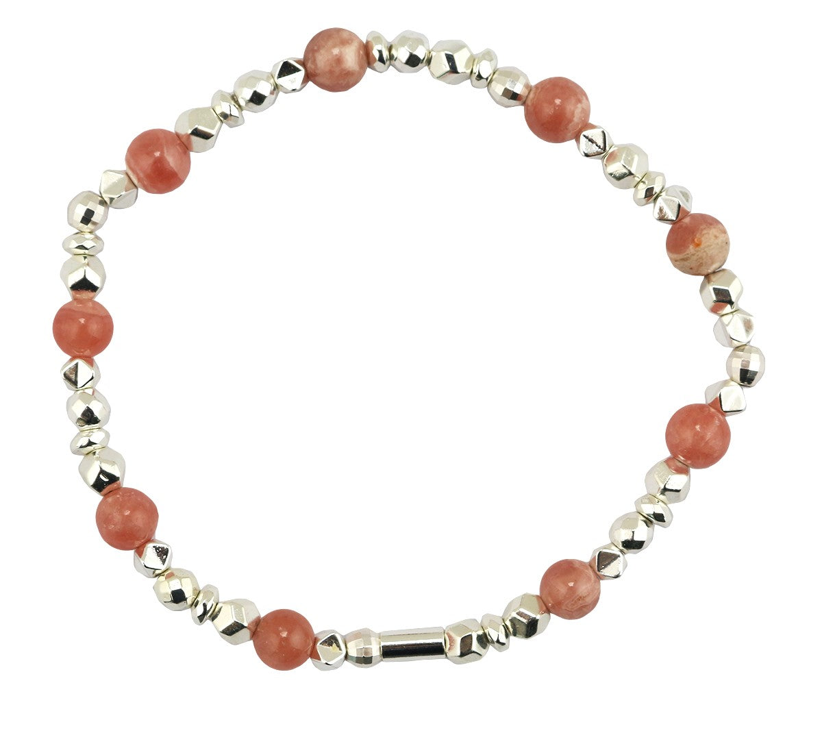 Round Rhodochrosite & Hematite Stretch Bracelet
