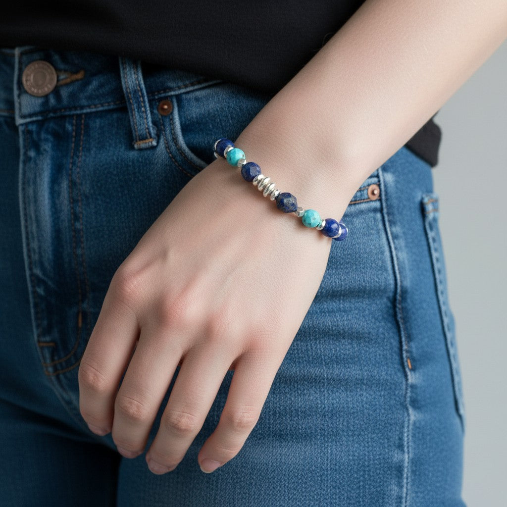 Magnesite, Lapis & Hematite Stretch Bracelet