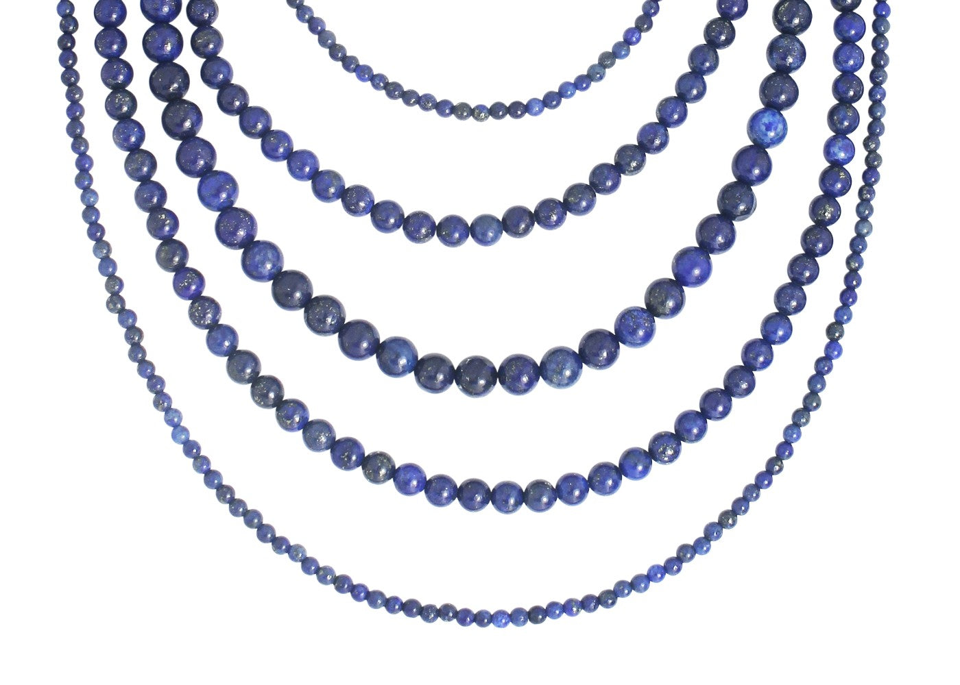 Sterling Silver 5-Strand Round Lapis Layered Necklace