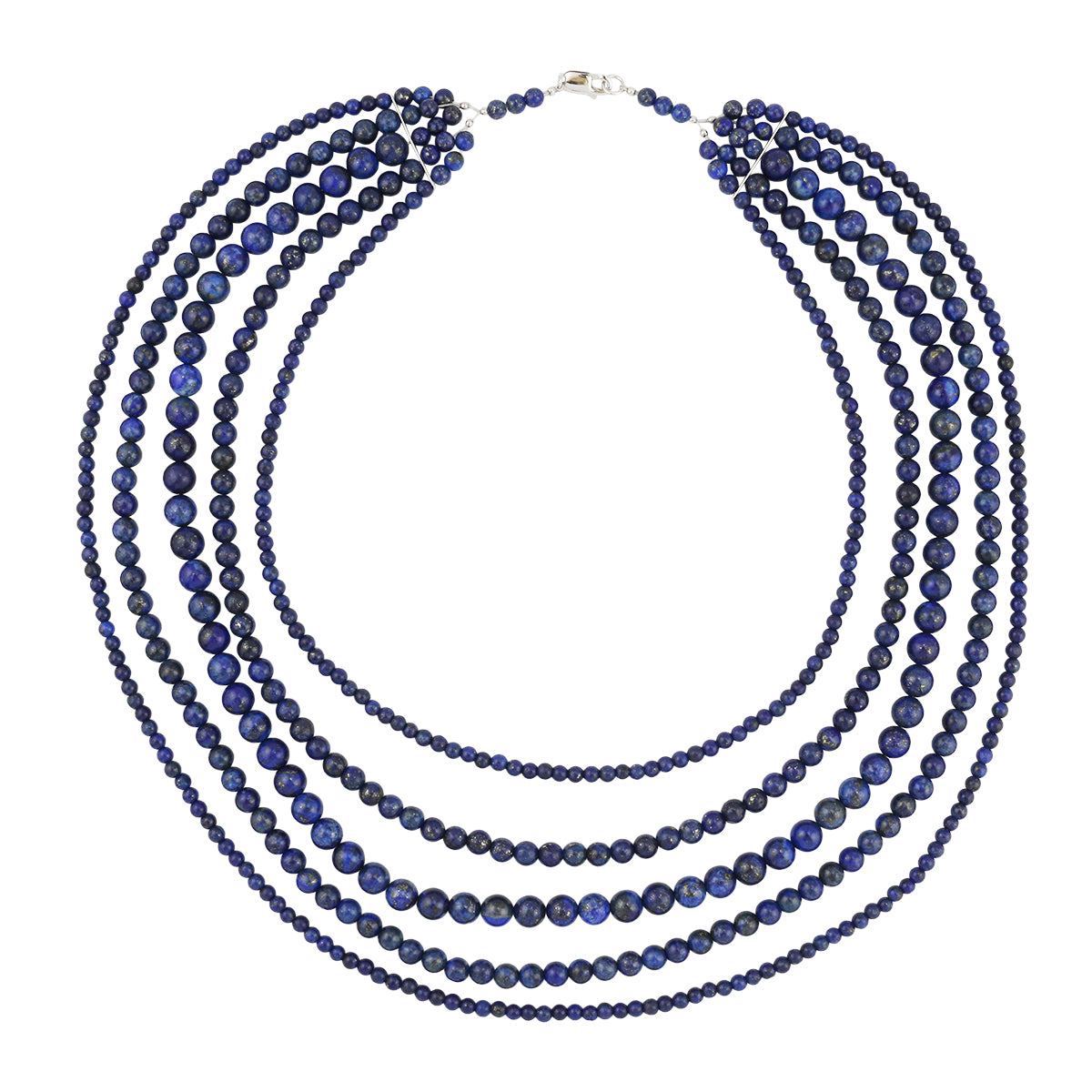 Sterling Silver 5-Strand Round Lapis Layered Necklace