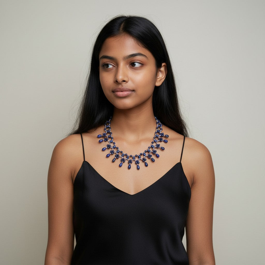 Sterling Silver Lapis Beaded & Hematite Necklace