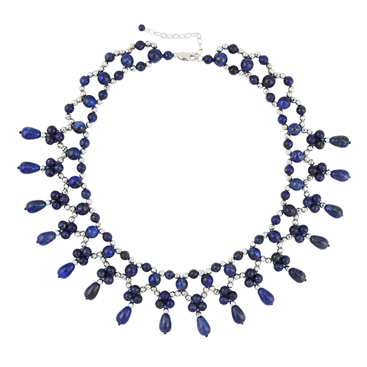 Sterling Silver Lapis Beaded & Hematite Necklace