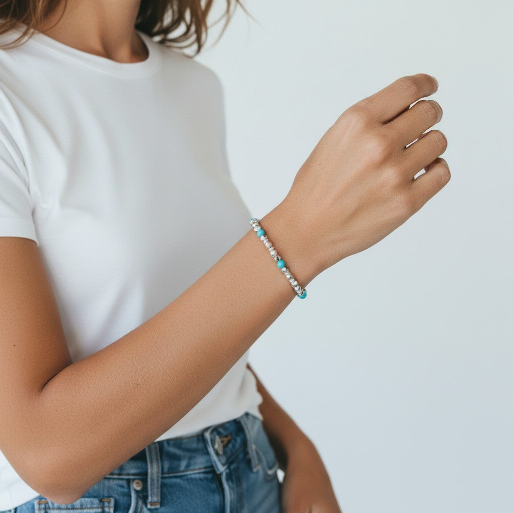 Magnesite & Hematite Beaded Stretch Bracelet