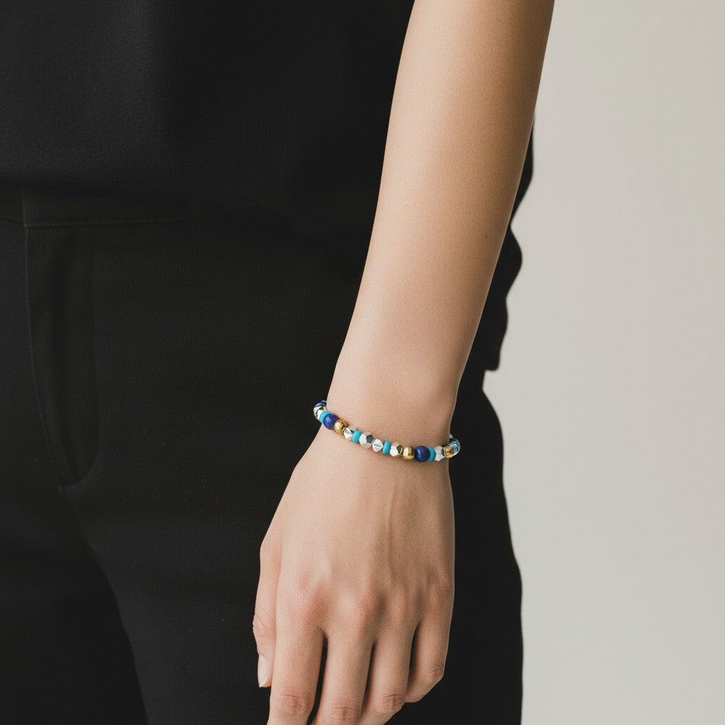 Magnesite, Lapis & Hematite Beaded Stretch Bracelet