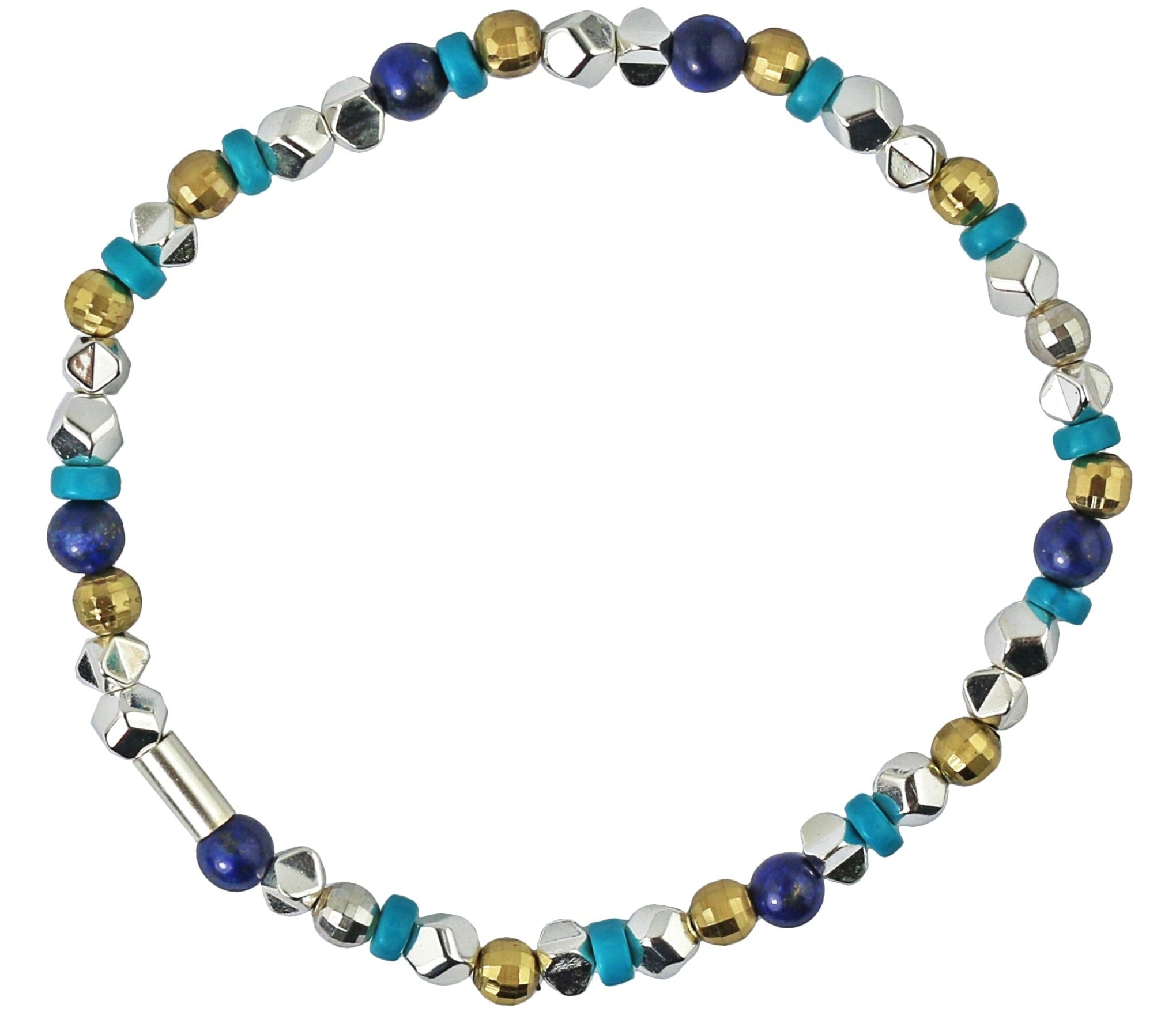 Magnesite, Lapis & Hematite Beaded Stretch Bracelet