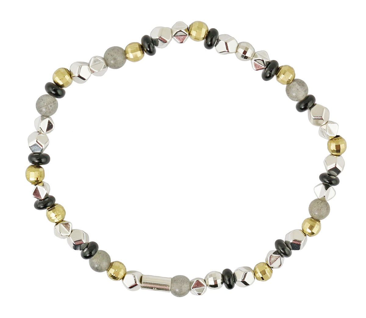 Beaded Bracelet with Hematite, Labradorite, Black Agate & Silver