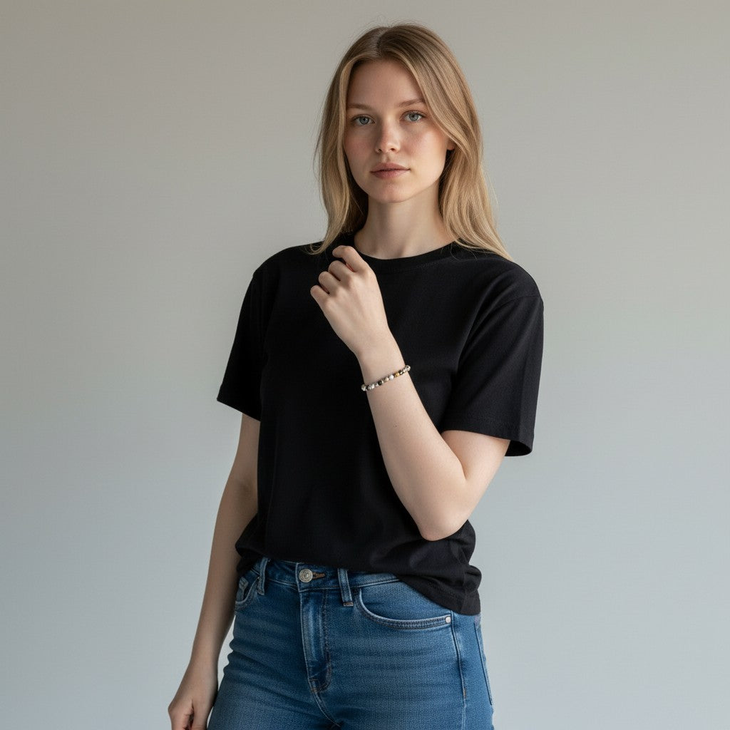 Labradorite, Black Agate & Hematite Stretch Bracelet