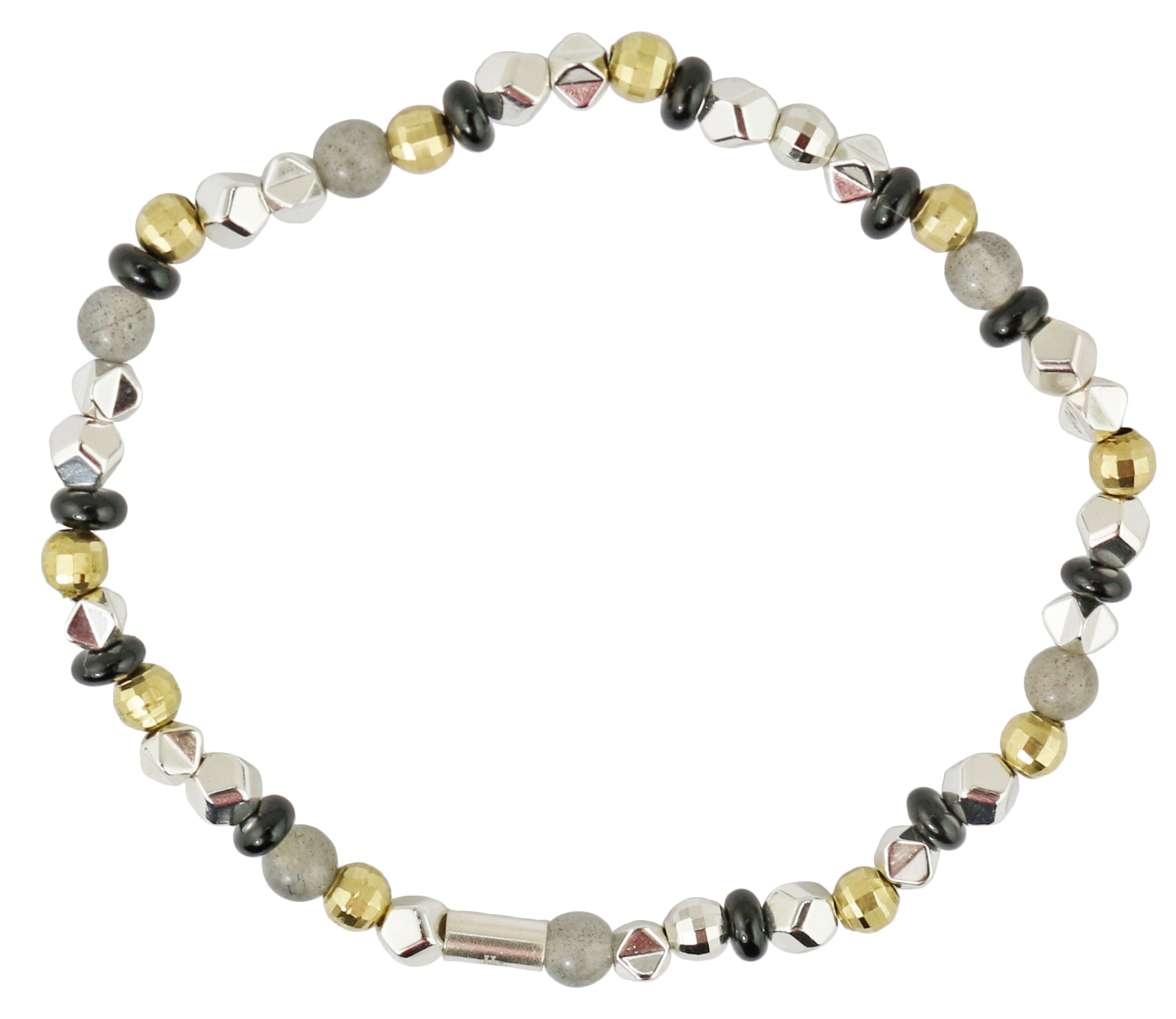 Labradorite, Black Agate & Hematite Stretch Bracelet