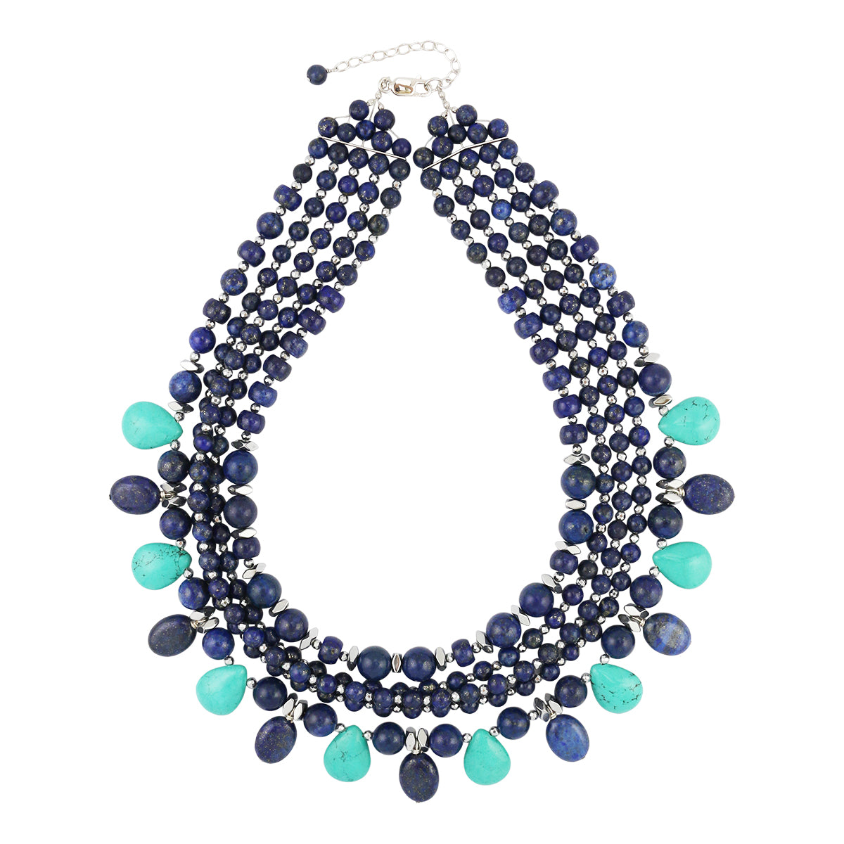 Round Lapis, Blue Magnesite & Hematite Sterling Silver Necklace