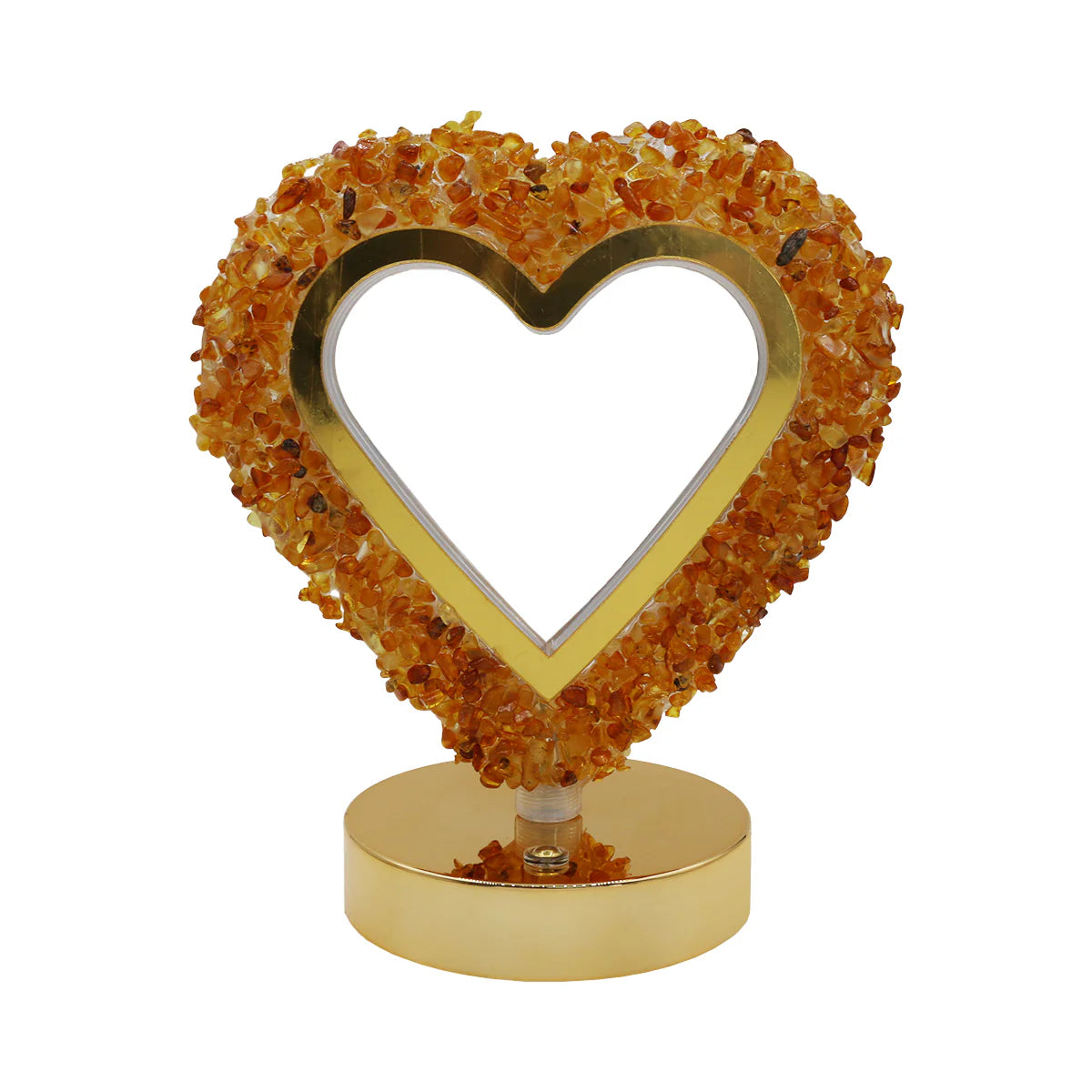 Crystal Gemstone Heart Lamp – Gold Base with 3-Mode Ambient Light