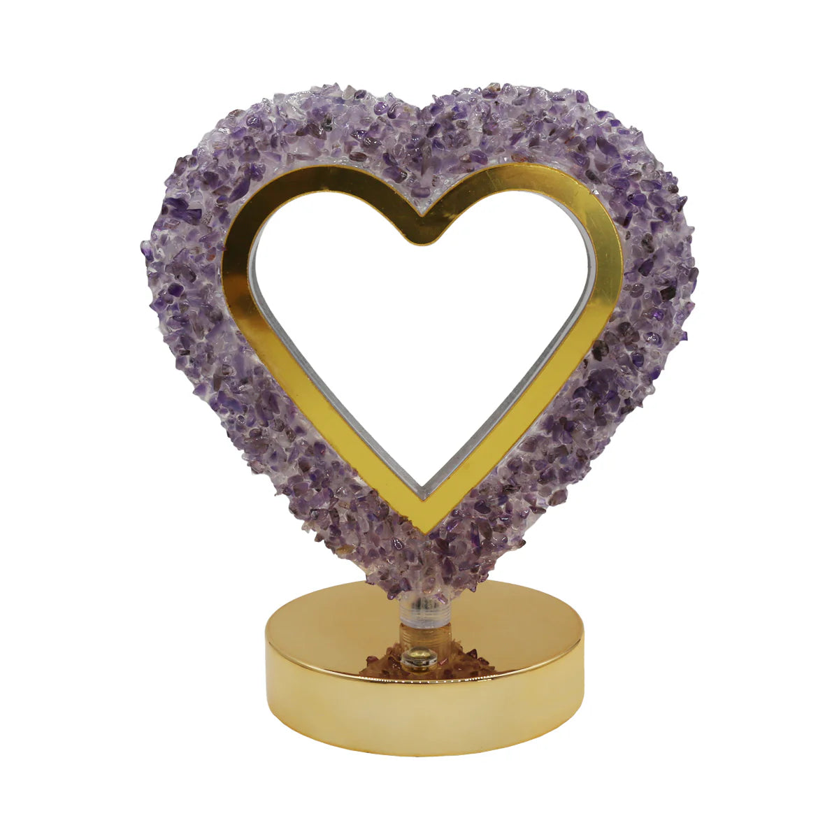 Crystal Gemstone Heart Lamp – Gold Base with 3-Mode Ambient Light