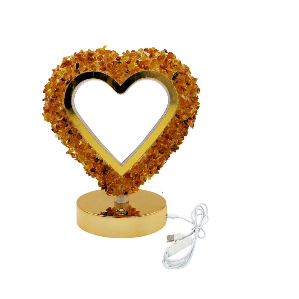 Crystal Gemstone Heart Lamp – Gold Base with 3-Mode Ambient Light