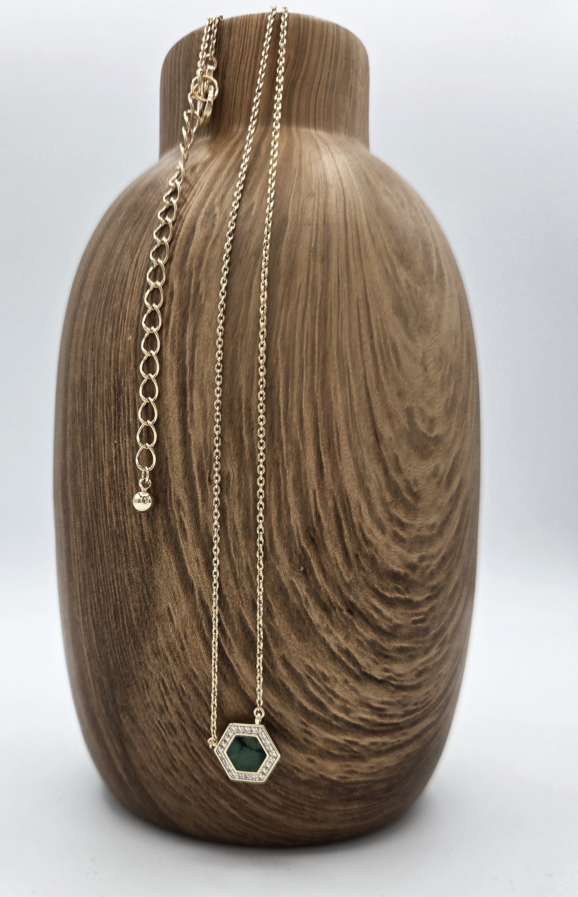 Green Jasper and Pave CZ Necklace