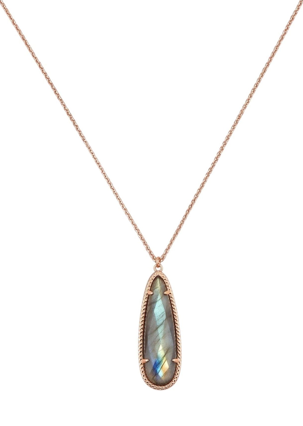 Rose Gold Teardrop Labradorite Pendant Necklace