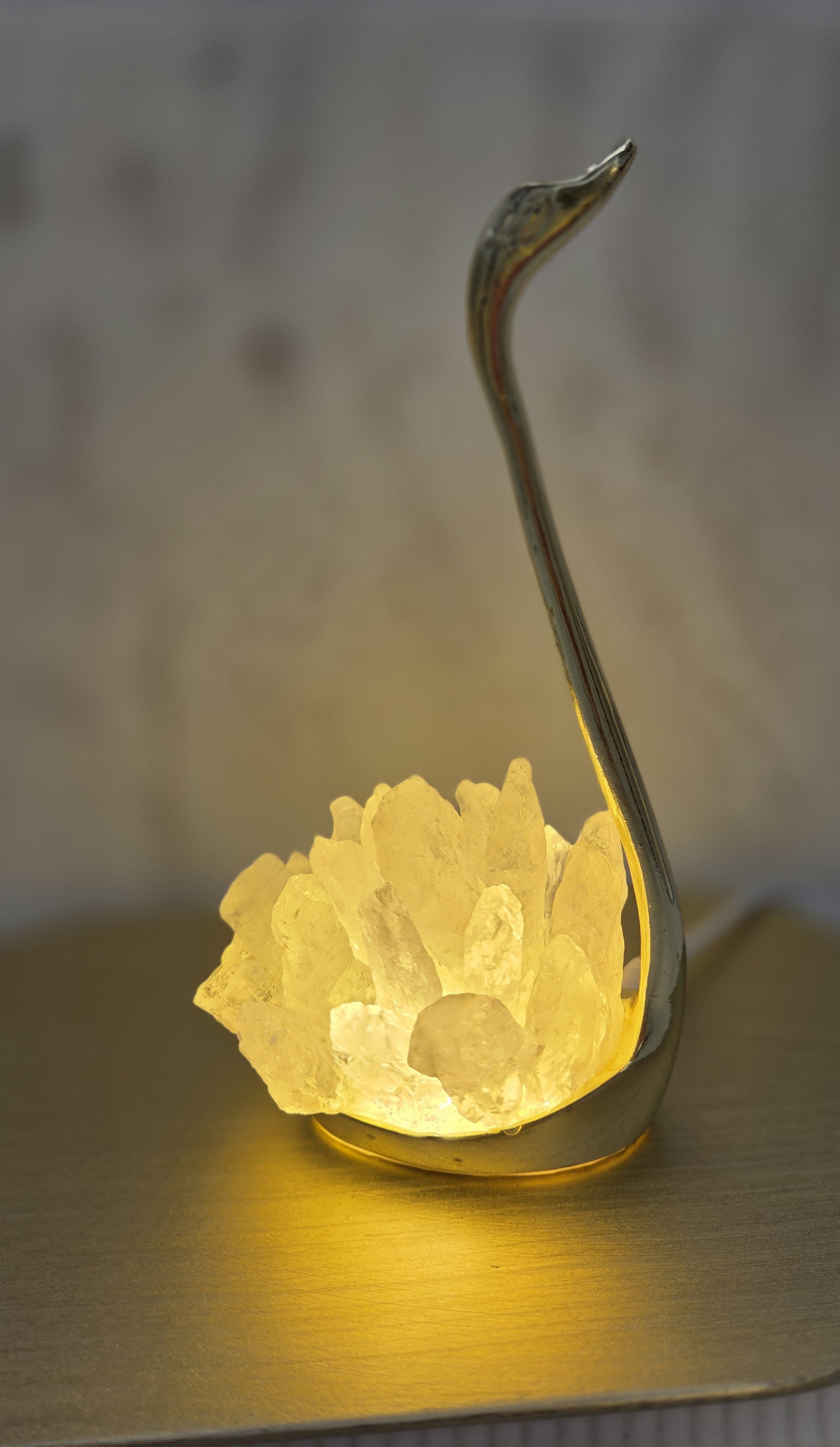 Swan Gemstone Light with Icicle Quartz